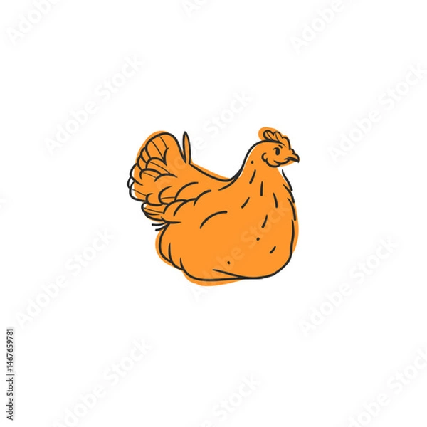 Fototapeta Hand drawn abstract vector graphic illustration collection with cute, stylized domestic animals rooster and hen character.Trendy modern farm design concept.Vector line farm animal symbol. animal icons