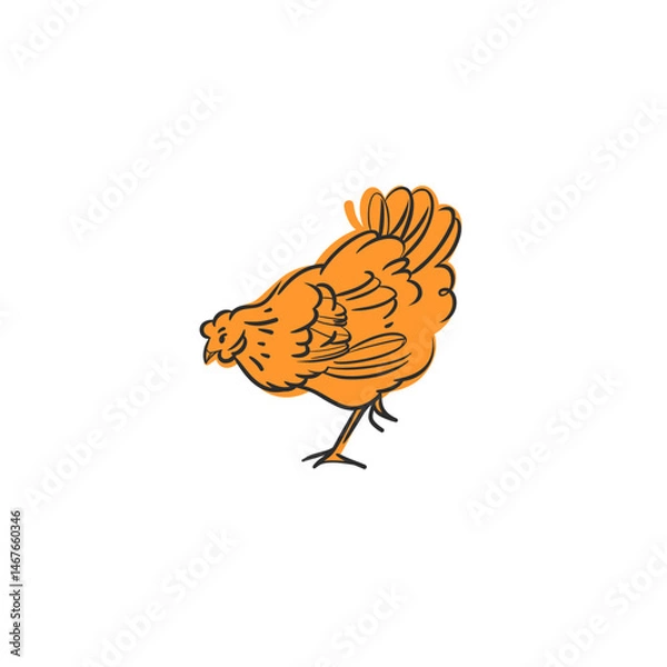 Fototapeta Hand drawn abstract vector graphic illustration collection with cute, stylized domestic animals rooster and hen character.Trendy modern farm design concept.Vector line farm animal symbol. animal icons
