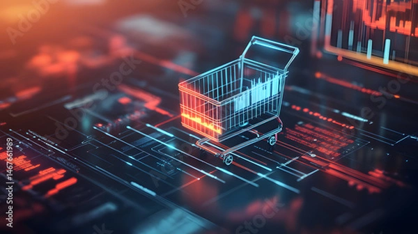 Obraz Cyberpunk Shopping Cart in a Futuristic E-commerce Landscape. Online shopping concept