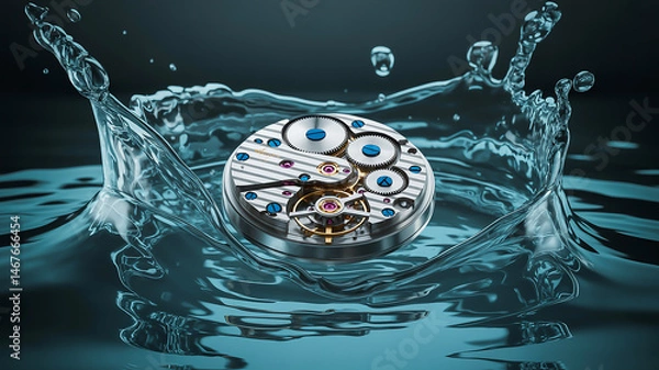 Fototapeta Macro Photograph of a Clock's Second Hand in Motion Causing Water Splash with Ripples