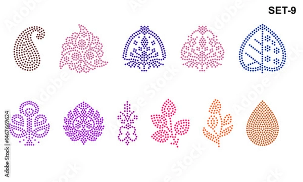 Obraz Rhinestone hotfix transfer Buti set design for laser cutting, 2.2 mm hole size 6 ss, floral and leaves shapes designs