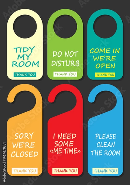 Fototapeta Plates with messages for hotel rooms. Vector set
