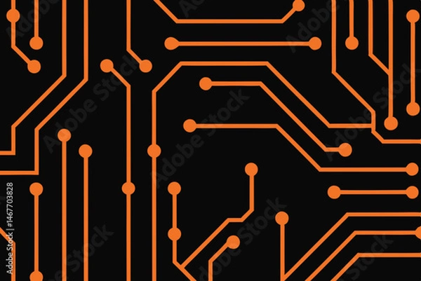 Fototapeta Abstract orange circuit board design tech background modern digital pattern network connections