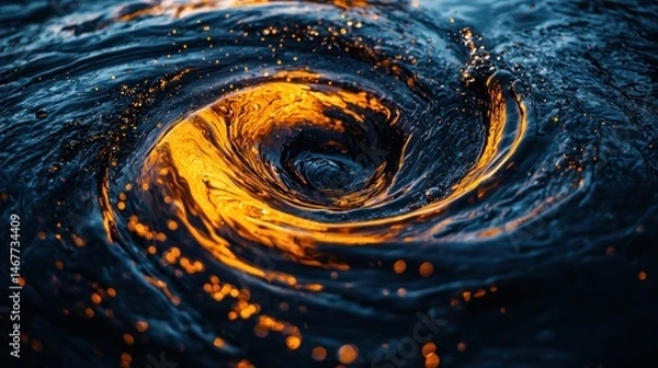 Fototapeta Whirlpool of dark water with a luminous orange center