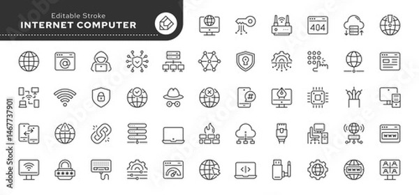 Fototapeta Internet computer line icon set. Network, online, server, website, web design, programming, software, hardware and more Outline vector icon in linear style. Series of pictograms.	