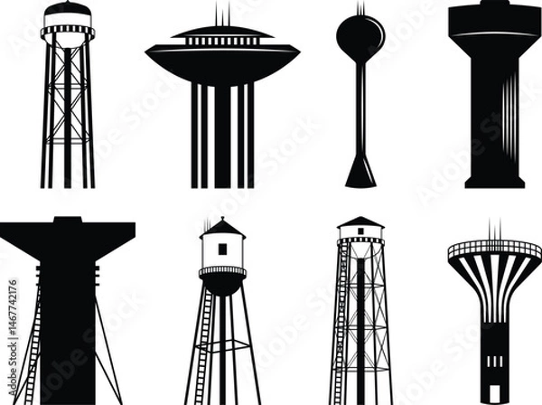 Fototapeta Water Tower Eps, Vector File Black and White