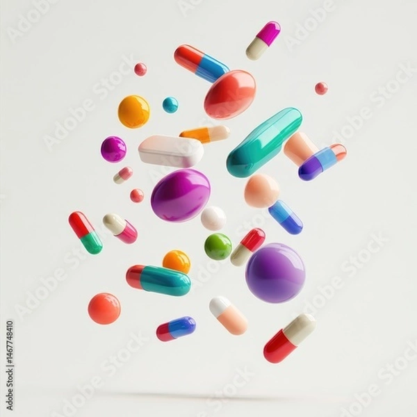 Obraz Colorful pills and capsules in mid-air
