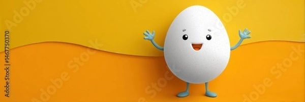 Fototapeta Cartoon Egg Character Happily Waving in Bright Setting Inviting Engagement and Fun Generative AI