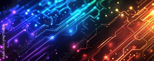 Fototapeta Abstract Circuitry: Vibrant Glowing Lines and Nodes in a Tech-Inspired Artwork