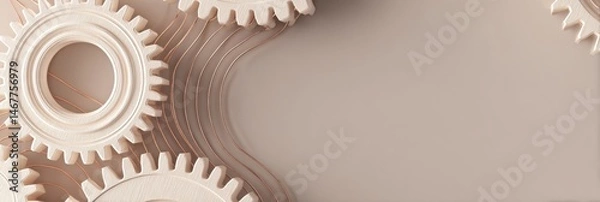 Fototapeta Abstract Gears and Lines Create a Balanced Composition on a Soft Neutral Background Generative AI