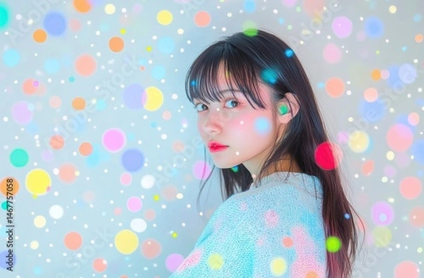 Fototapeta Dreamy Girl in a Pastel Bokeh Wonderland