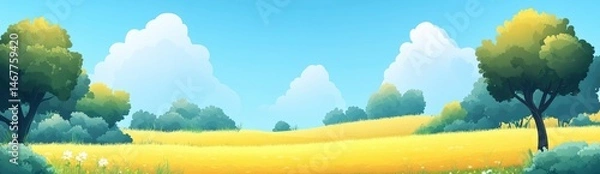 Fototapeta Golden Meadow Landscape: A Vibrant Summer Day