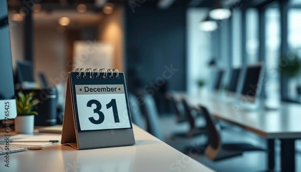 Fototapeta Calendar displaying December 31st on an office desk marking end of year