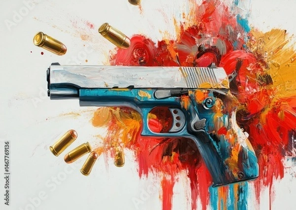 Fototapeta Pistol in Abstract Expressionist Chaos: A Bold Canvas