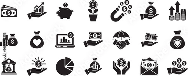 Obraz Finance And Investment Silhouette Icons Collection For Business And Financial Concepts