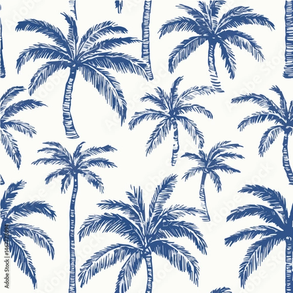 Fototapeta Seamless pattern of Retro palm tree hand drawn art concept