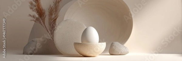 Fototapeta Elegant Ceramic Dish With a Single Egg and Neutral Decor in a Minimalist Setting for Branding Ideas Generative AI