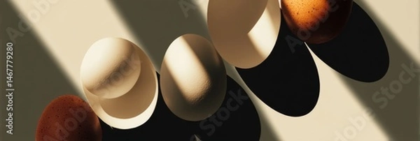 Fototapeta Abstract Composition Features Egg Shapes Casting Geometric Shadows on a Light Surface in a Modern Artistic Display Generative AI