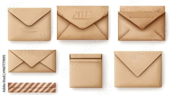 Fototapeta Vintage-style envelopes and a striped seal