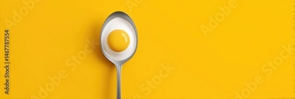 Fototapeta Bright Yellow Egg on a Silver Spoon Depicting Simplicity and Focus in Modern Flat Art Design Generative AI