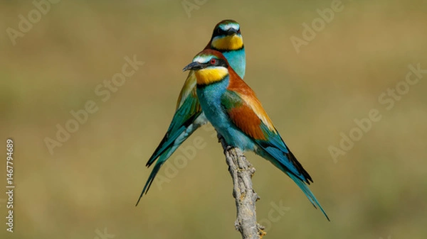 Obraz two bee eater perched on a branch