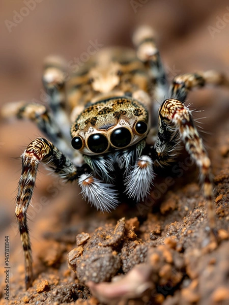 Fototapeta Frewena sp., a camoflaged jumping spider from Australia with large eyes and white palps