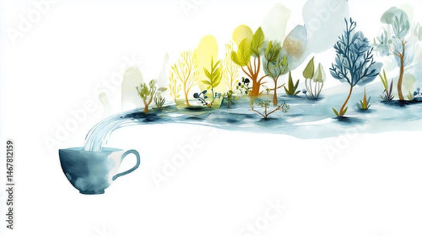 Obraz Creative watercolor landscape flowing from a teacup
