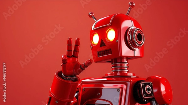 Fototapeta retro red robot says hi transparent