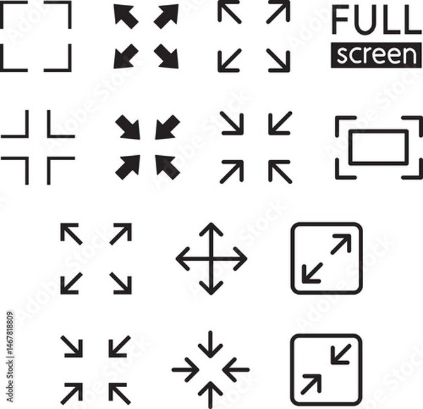 Fototapeta Fullscreen and resize arrow vector icon set—expand & contract symbols
