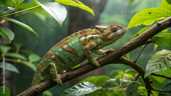 Fototapeta green lizard on a branch