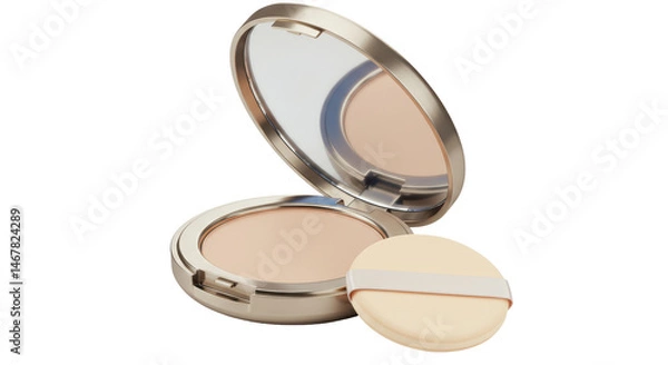 Fototapeta Isolated Beige Powder Compact with Mirror and Puff