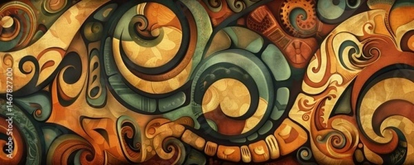 Fototapeta Abstract vivid patterns express old powerful symbol of ancient tribe. Seamless history texture of vividness design convey sense of antique and tribal era perfect for archeology graphic style. AIG61.