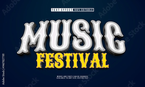 Obraz Editable 3D music festival text effect with a vibrant, energetic style perfect for musical festivals.