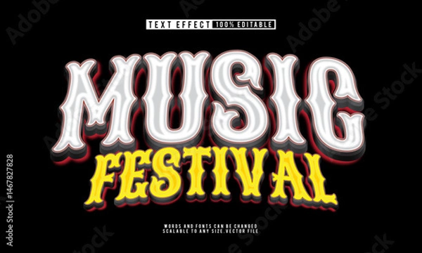 Obraz Editable 3D music festival text effect with a vibrant, energetic style perfect for musical festivals.