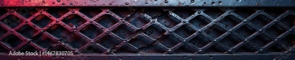 Fototapeta Intricate metal grille section with geometric pattern , perforated, metalwork