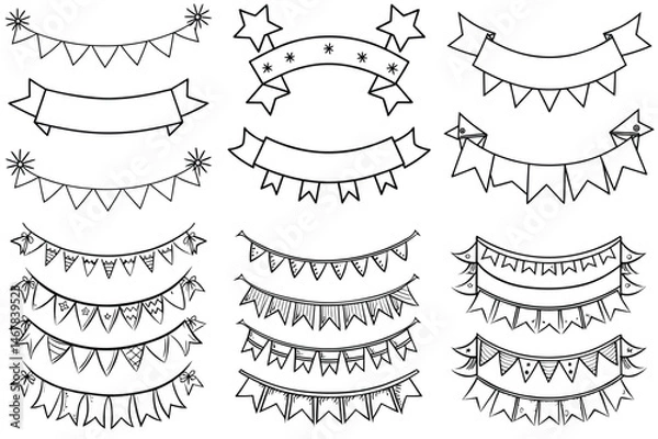 Fototapeta Festive banners outline vector illustration isolated on white background.
