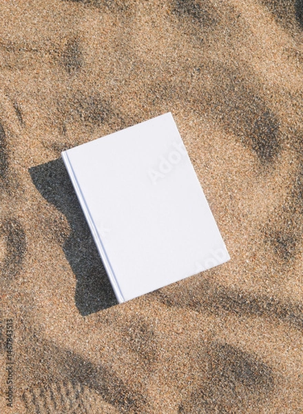 Fototapeta blank book mockup on sandy beach