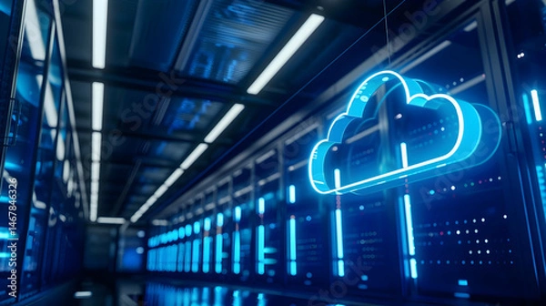 Fototapeta Seamless Data Migration to the Cloud, seamless data migration to the cloud with an image showing data being transferred from on-premises servers to cloud storage