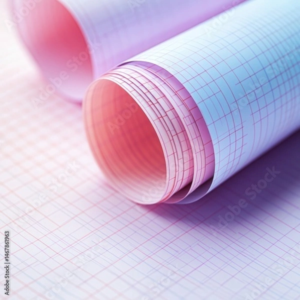 Fototapeta Close up view of rolled pink graph paper texture