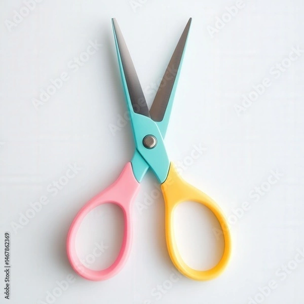 Fototapeta Colorful scissors with open blades on a white surface