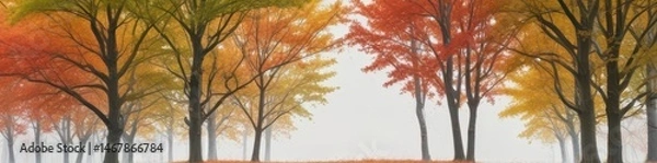 Fototapeta A vibrant line of leafy trees, stark white backdrop , natural, scene, aligned