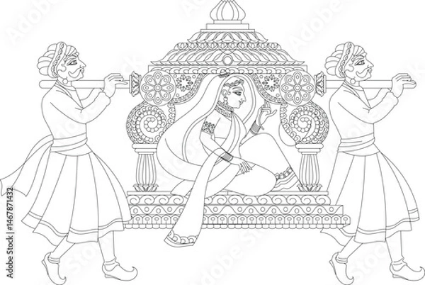 Fototapeta Indian Wedding Ceremony. wedding procession. The bride is carried in a Doli, and the bride's departure is a significant part of the farewell ceremony.