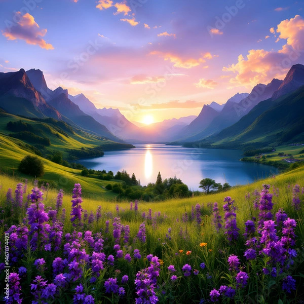 Fototapeta sunset on the lake