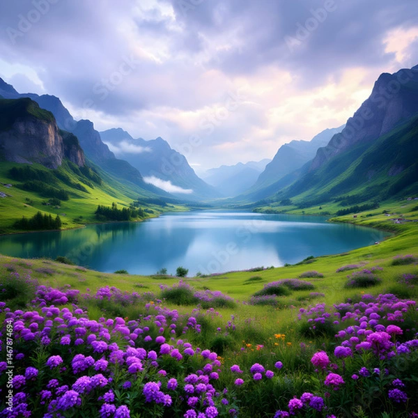 Fototapeta lake in the mountains in summer