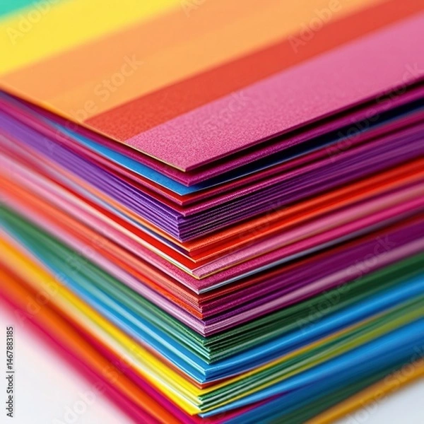 Fototapeta Stack of vibrant colorful sheets of paper close up
