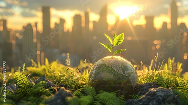 Fototapeta sustainable environmental friendly goal development green business strategy global net zero carbon neutral target emission reduction