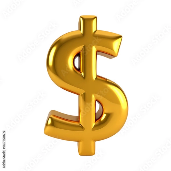 Obraz Golden Dollar Sign 3D Render isolated on transparent background