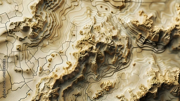 Fototapeta Terrain map. Contours trails, image grid geographic relief