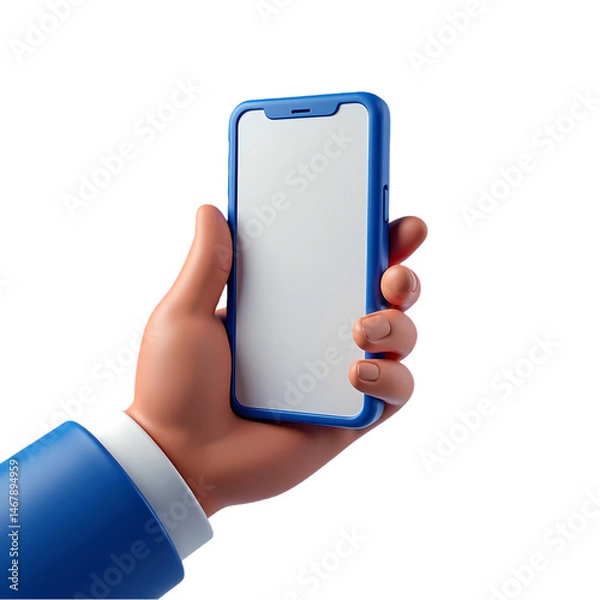 Obraz Hand Holding Blue Smartphone Mockup for Mobile App Design isolated on transparent background