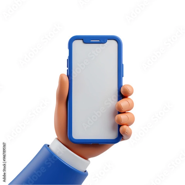 Obraz Hand Holding Smartphone 3D Mockup for App Design isolated on transparent background